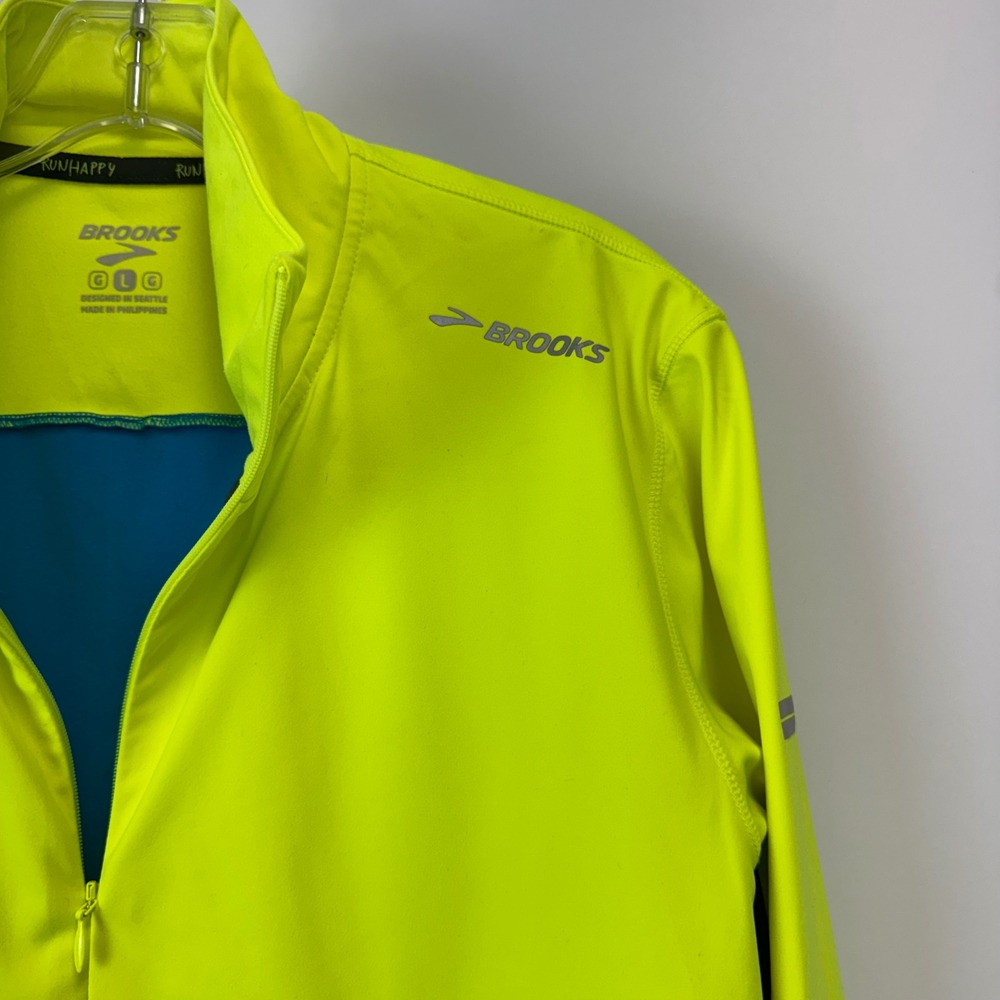 Brooks Dash 1/2 Zip Running Pullover Neon Yellow Blue Fleece Lined 221223 L - Picture 11 of 15